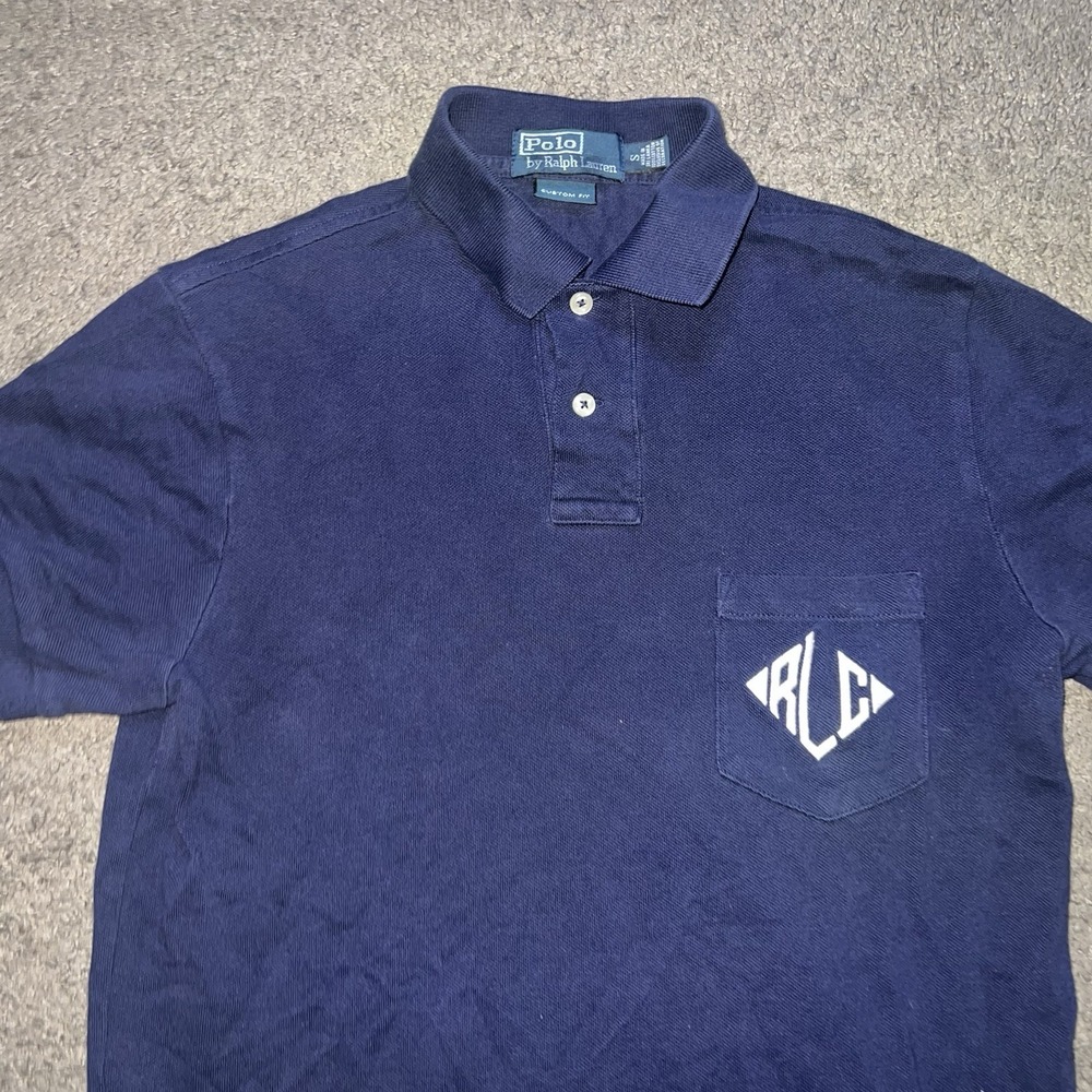 Vintage Polo by Ralph Lauren RLC Monogram Pocket Polo Shirt Navy Mens Small
